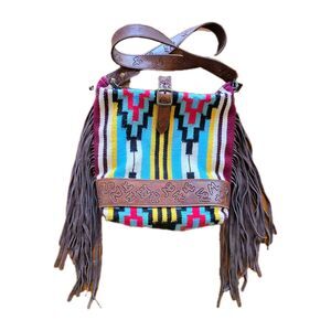 AD American Darling Large Crossbody Hand Tooled Saddle Blanket Genuine Leather